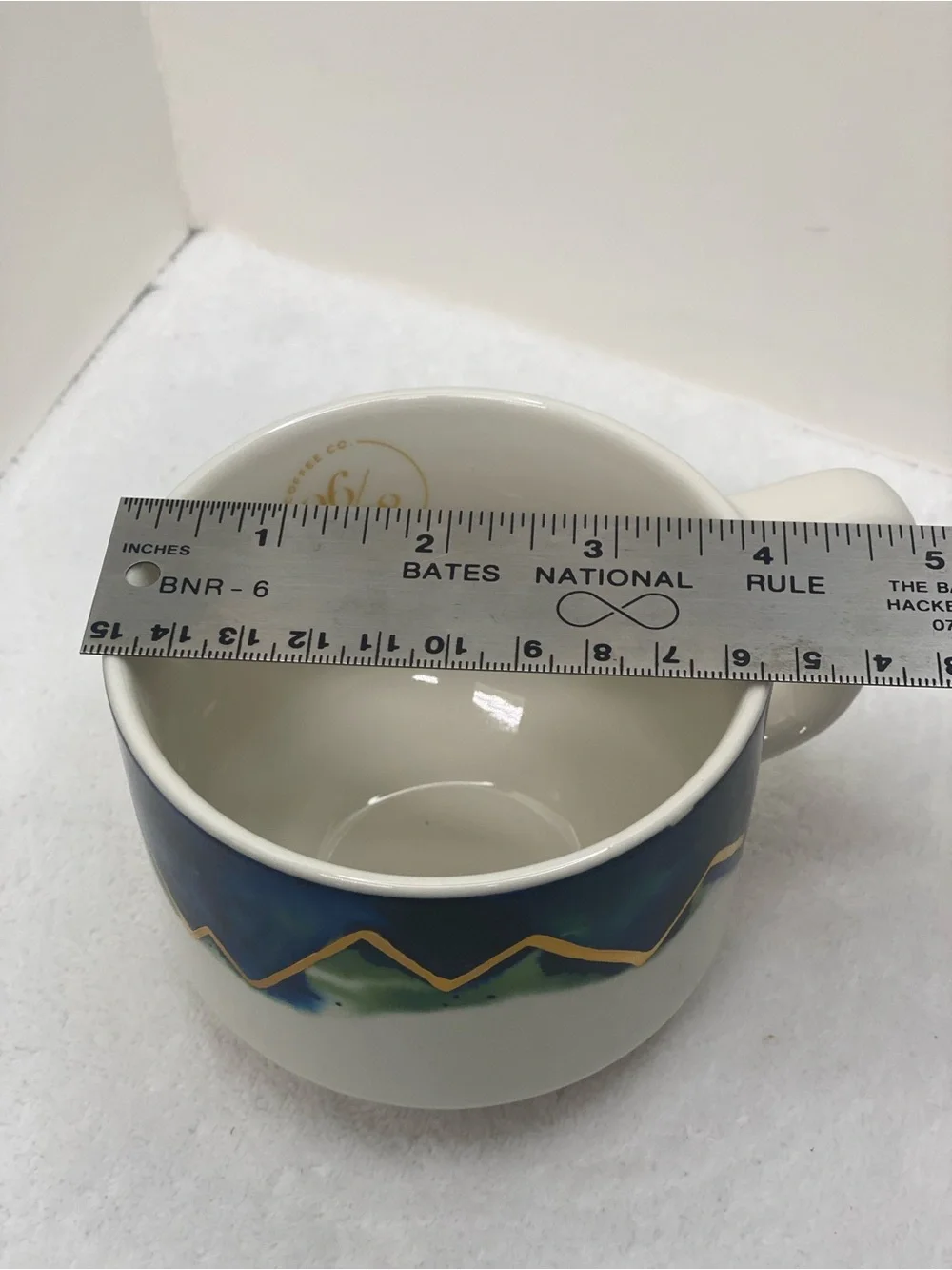 Starbucks 2015 Artisan Series 06/08 12 ounce Coffee Mug Mountain Design Gold RIm